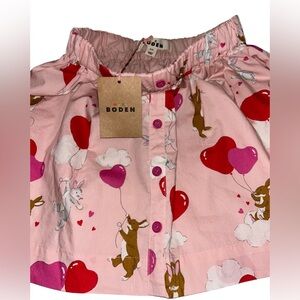 Mini Boden Kids' Heart Print Cotton Skirt in Ballet Pink Love Bunnies